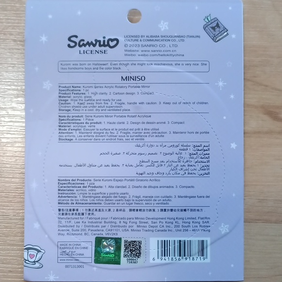 Sanrio Miniso Kuromi Portable Compact Mirror Keychain Bag Clip - Picture 3 of 5
